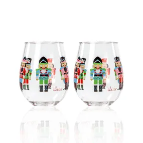 Party To Go Nutcrackers 15oz Acrylic Stemless Wine Glass | Set of 2