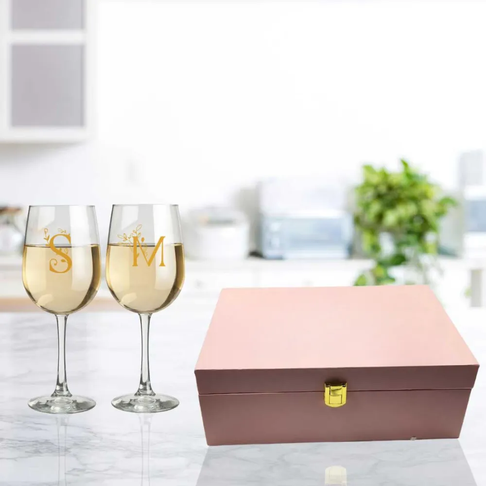 Personalised Wine Glass Set of 2 Gift Box for Wedding Gifts