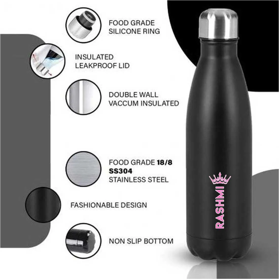 Personalized Water Bottle With Name - Insulated Stainless Steel Bottles 500ml