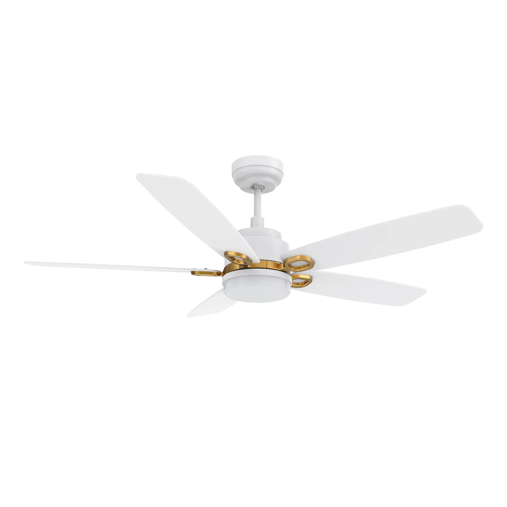 PEYTON 52 inch 5-Blade Smart Ceiling Fan with LED Light Kit & Remote Control- White/White (Gold Details)