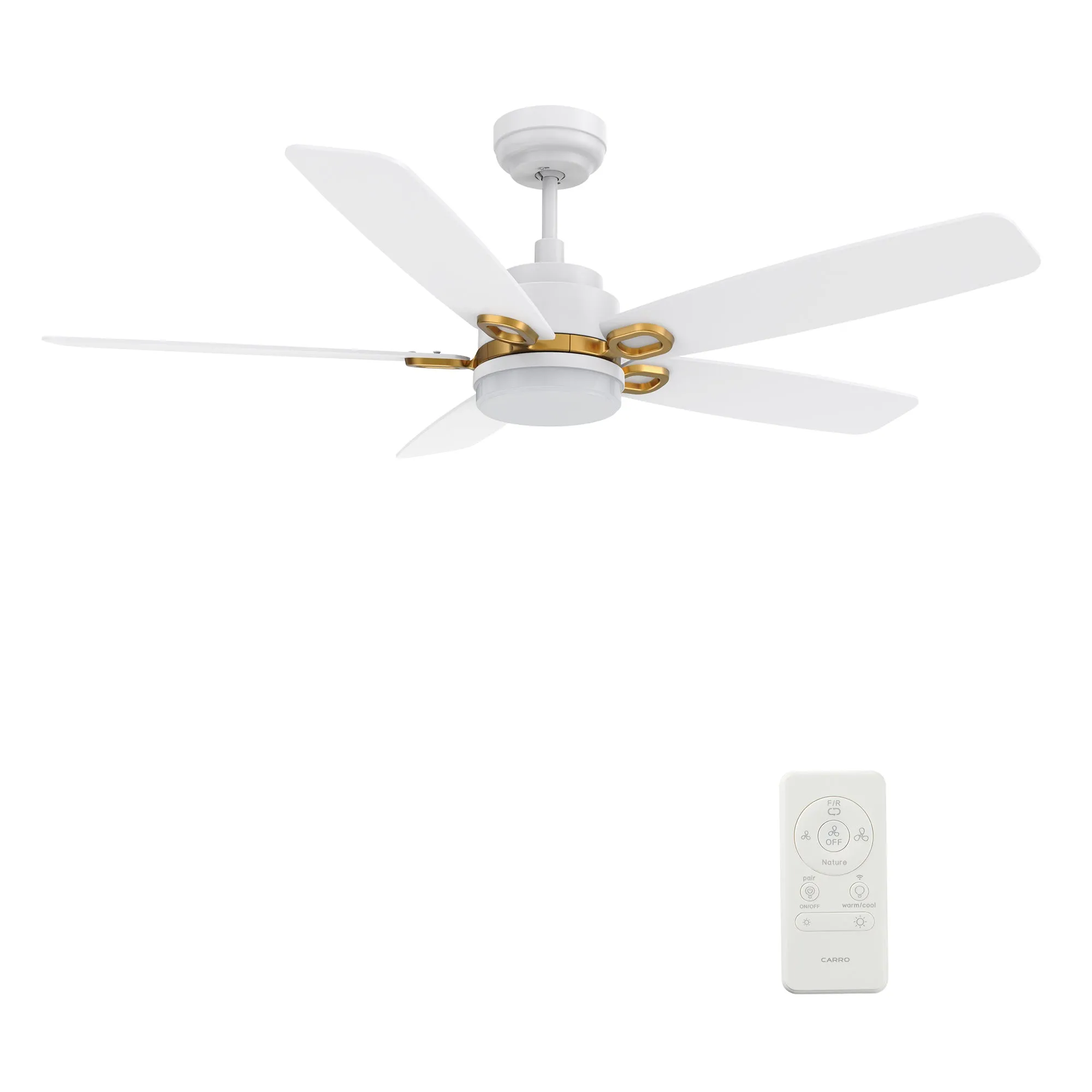 PEYTON 52 inch 5-Blade Smart Ceiling Fan with LED Light Kit & Remote Control- White/White (Gold Details)