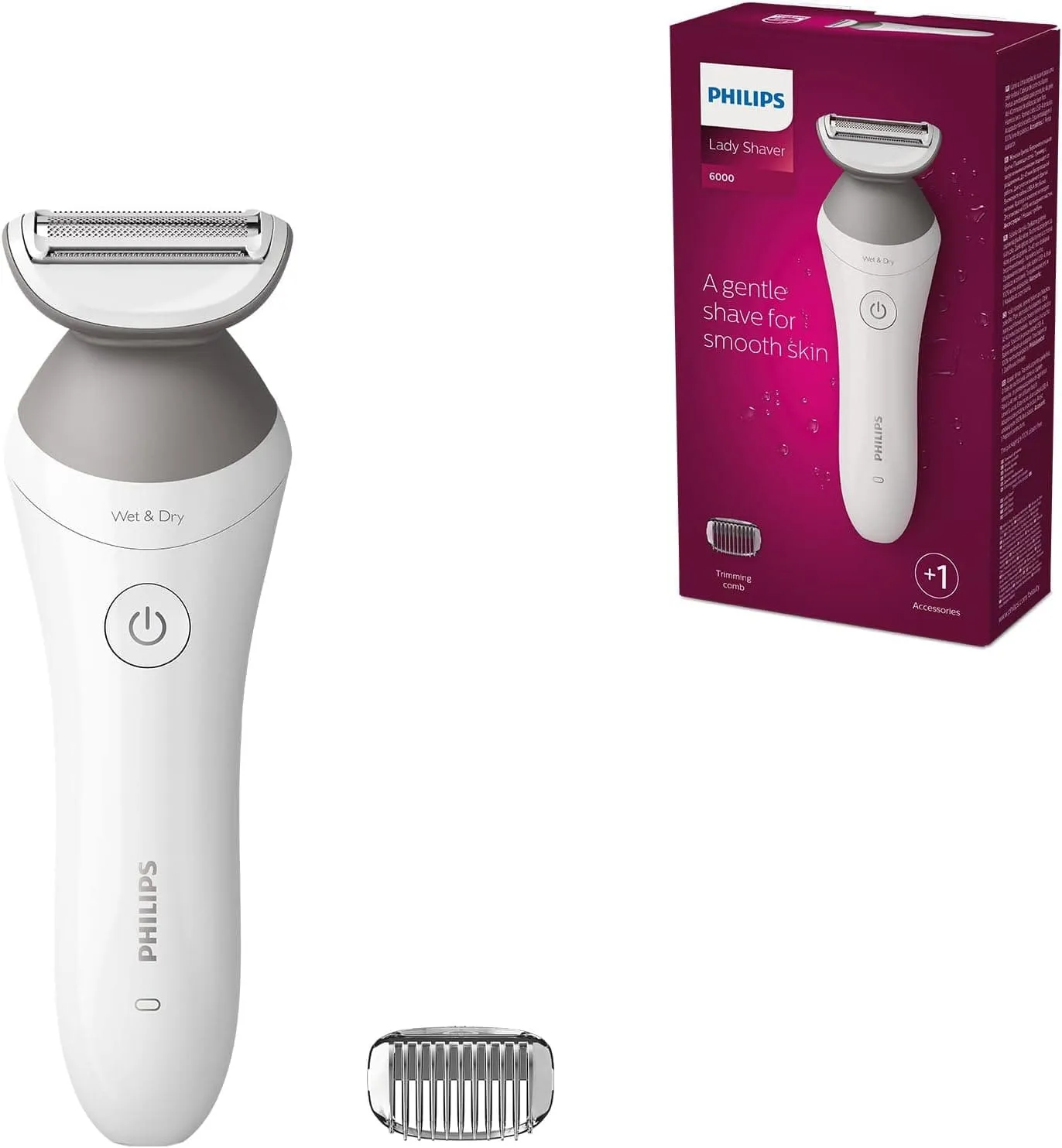 PHILIPS Lady Shaver Series 6000 BRL126/00 Cordless with Wet and Dry use, White