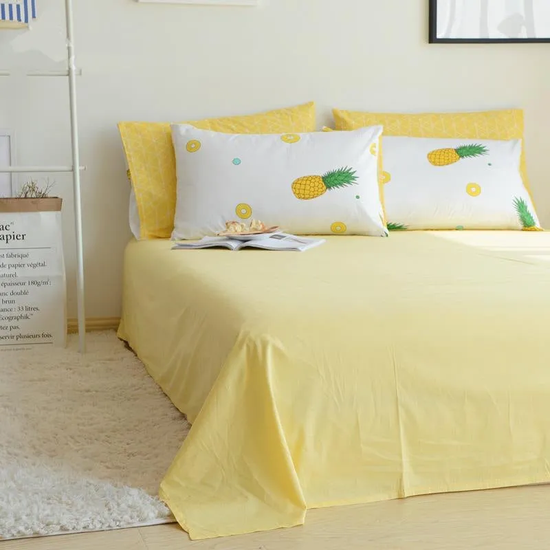 Pineapple Yellow Fresh Style Cotton Luxury 4-Piece Bedding Sets/Duvet Cover