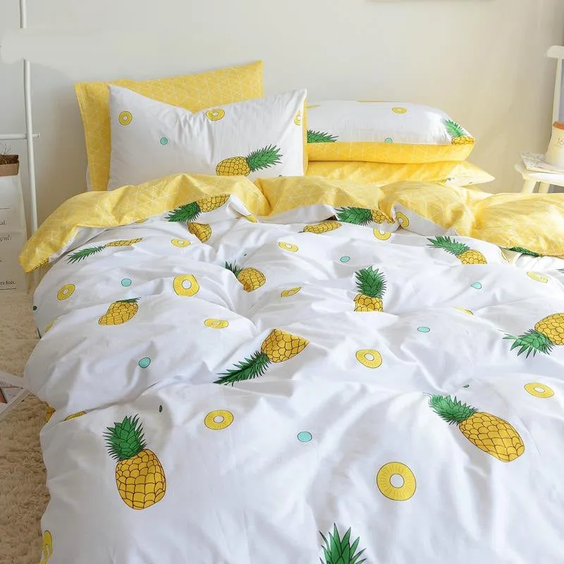 Pineapple Yellow Fresh Style Cotton Luxury 4-Piece Bedding Sets/Duvet Cover