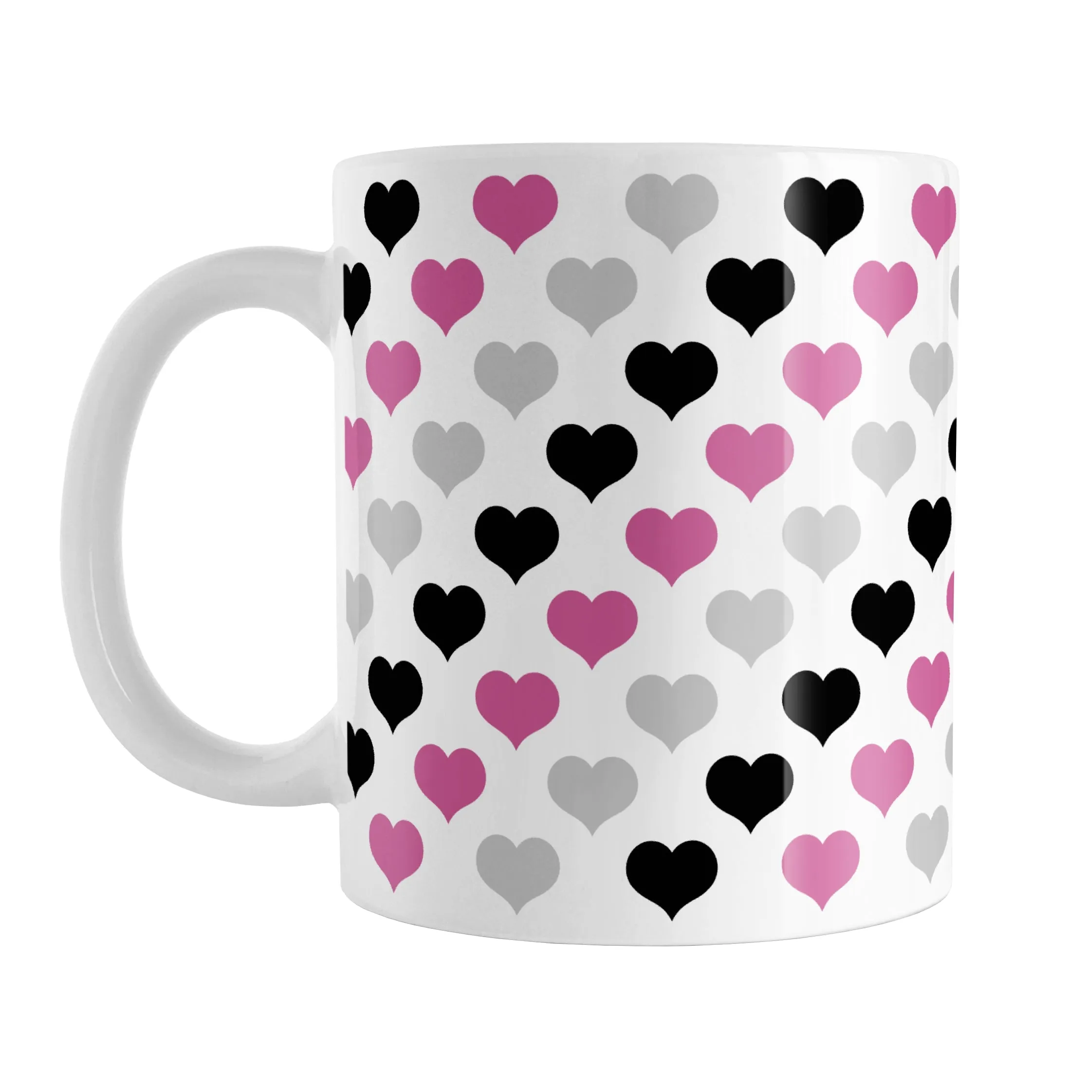 Pink Black Gray Hearts Pattern Mug