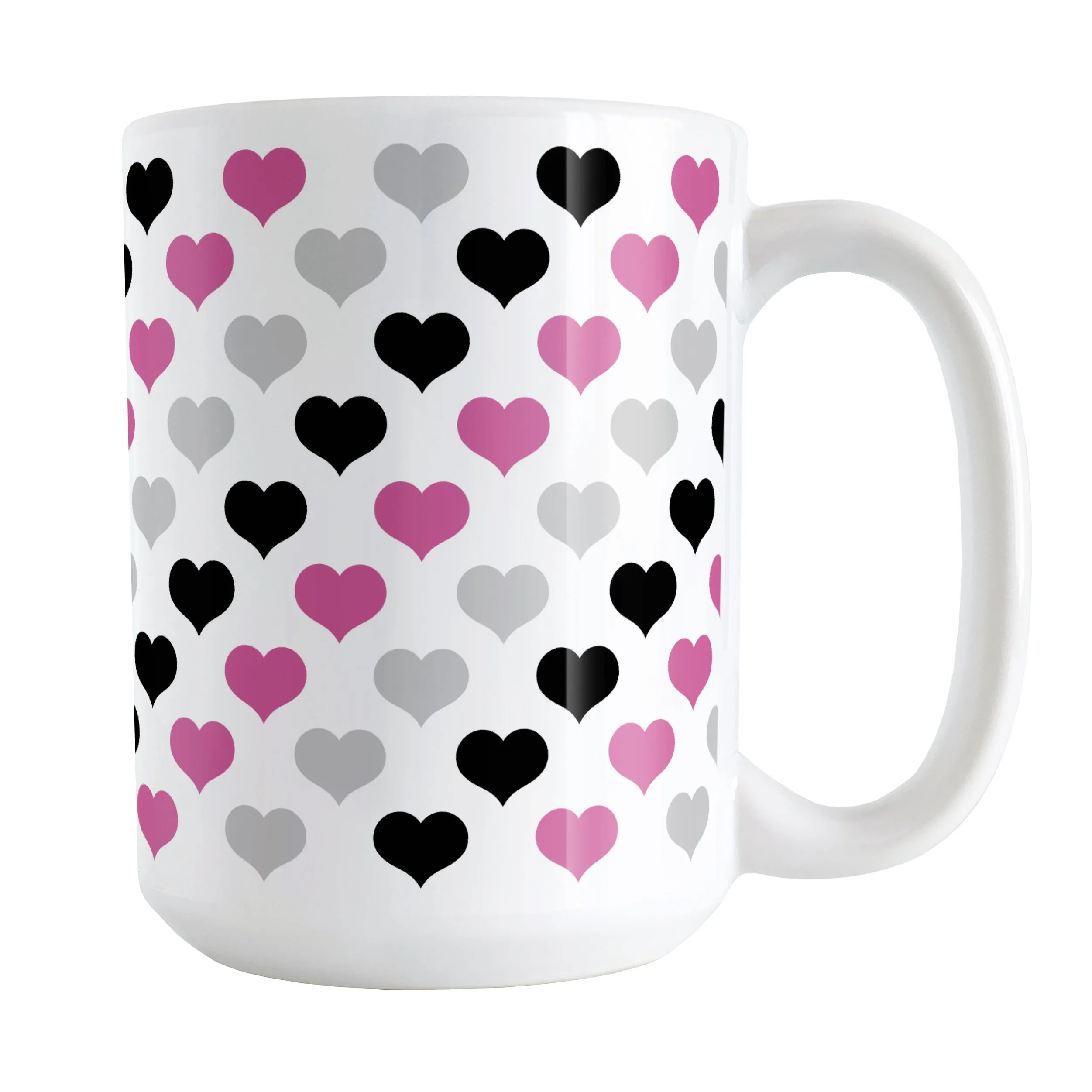 Pink Black Gray Hearts Pattern Mug