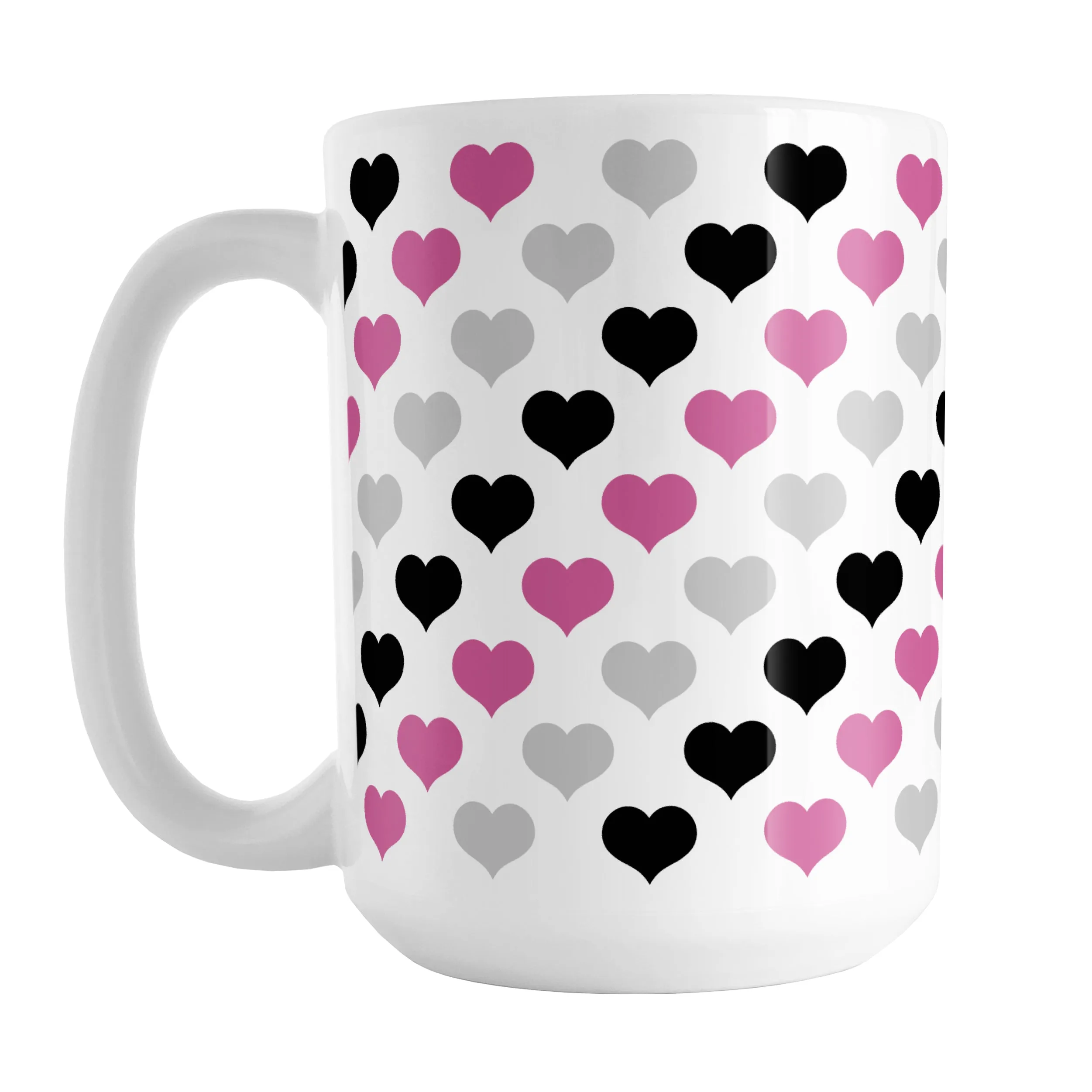 Pink Black Gray Hearts Pattern Mug