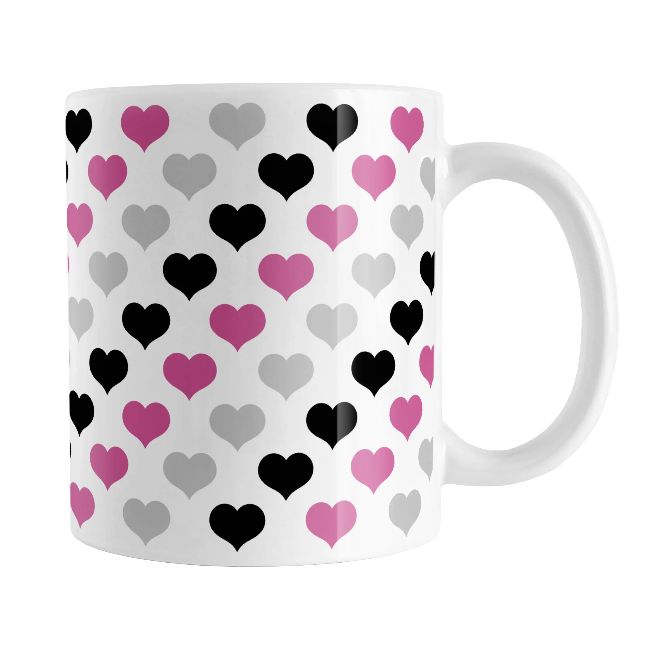 Pink Black Gray Hearts Pattern Mug