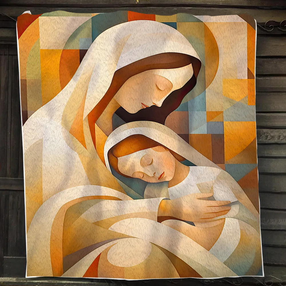 Portrait Maria & Daughter Christmas, Nativity Christians Xmas Fleece Blanket & Sherpa Blanket Gift