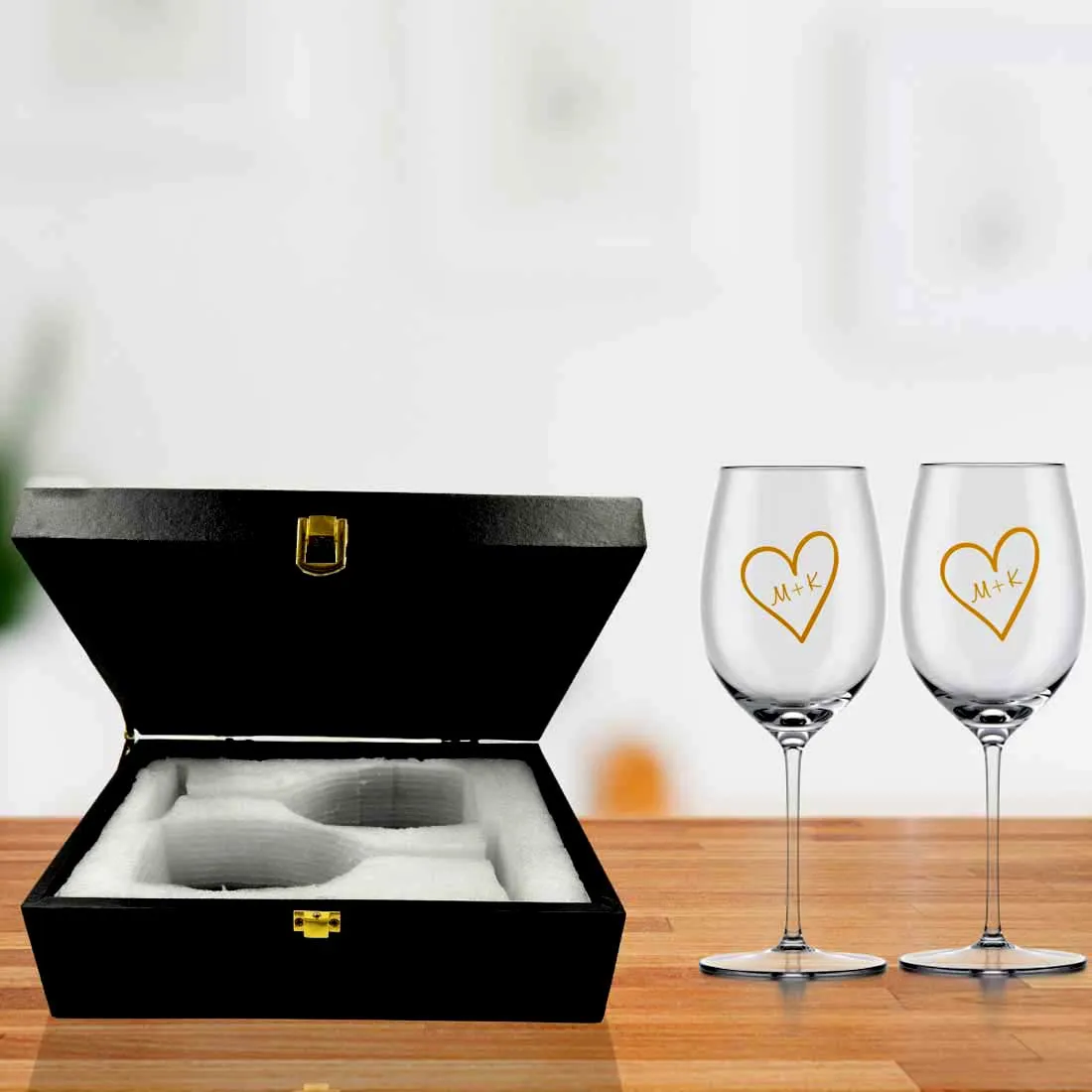 Red Wine Glass Set of 2 Gifts For Couples - Heart Design