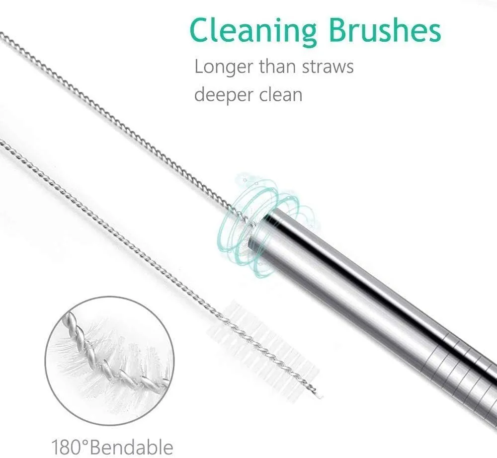 Reusable Stainless Steel Straw Set with Cleaning Brush for Juice, Cocktails - Set of 5