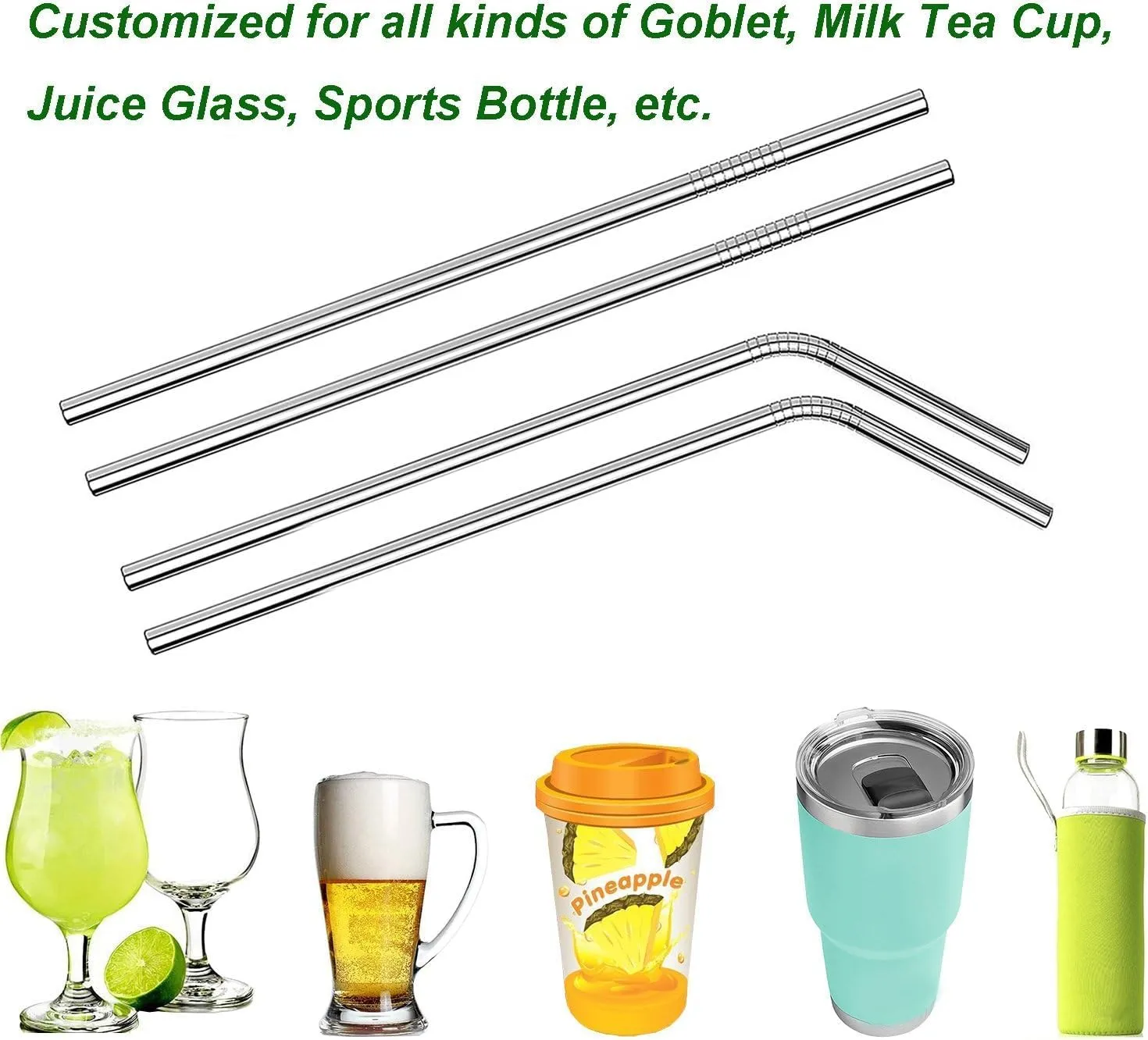 Reusable Stainless Steel Straw Set with Cleaning Brush for Juice, Cocktails - Set of 5