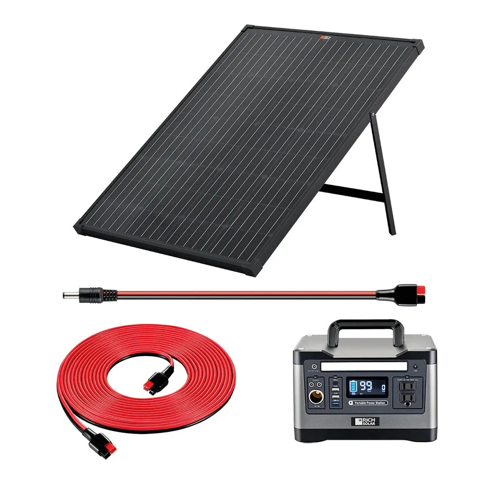 Rich Solar X500 Solar Generator Kit 540Wh Generator and 100 Watt Portable Solar Panel Black