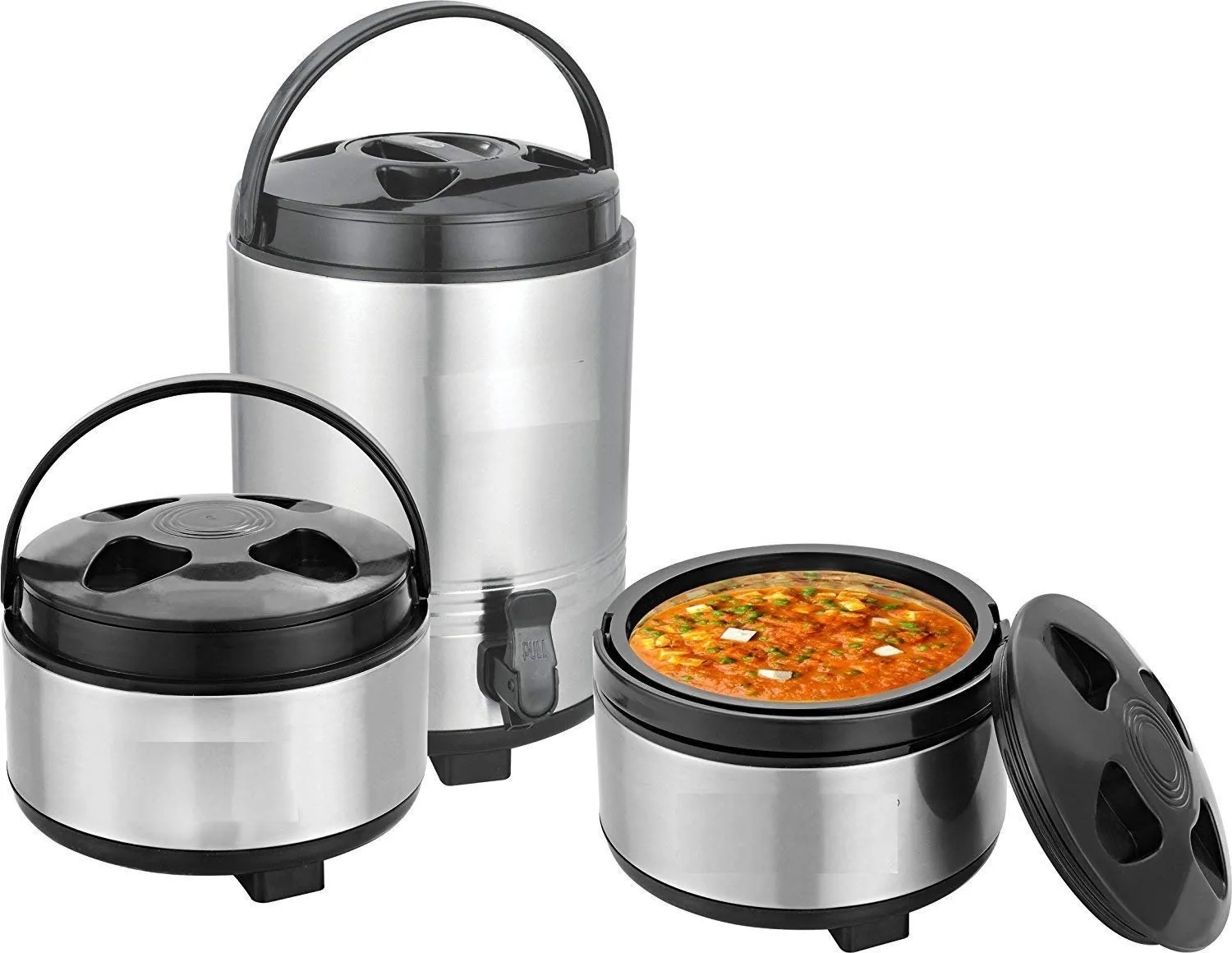 Royal Sapphire Stainless Steel Set of 3.5L Travel Water Jug and 1500ml, 2000ml 2 Hot Casseroles,(Steel)