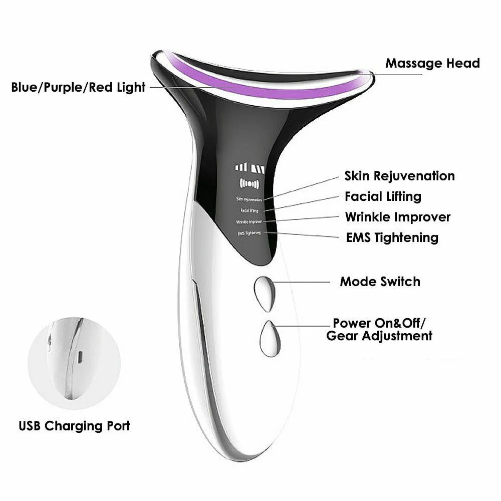 Skin Rejuvenation EMS LED Photon Therapy Neck Massager- USB Charging