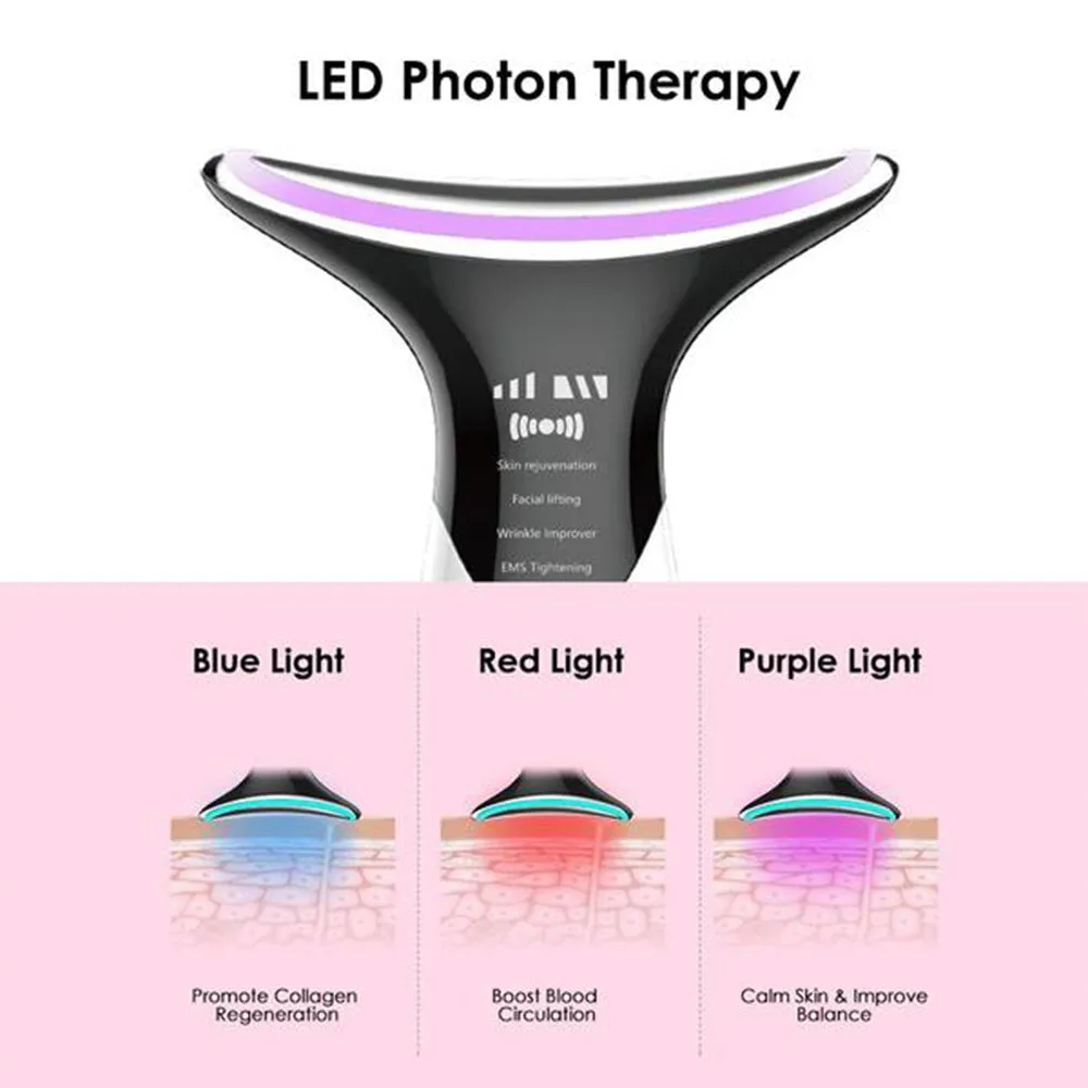 Skin Rejuvenation EMS LED Photon Therapy Neck Massager- USB Charging