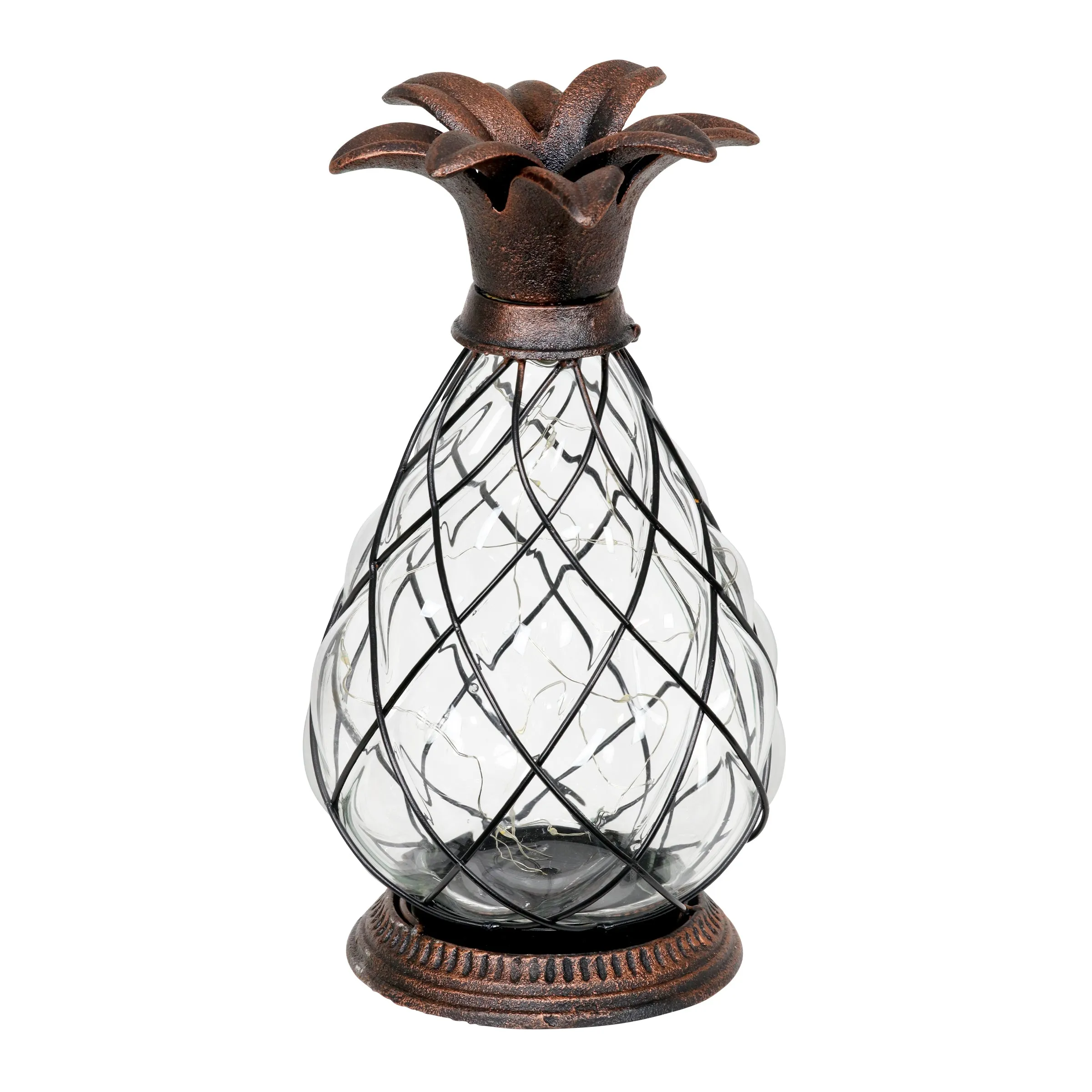 Solar Bronze Pineapple Lantern with 15 LED Firefly String Lights, 10 Inch