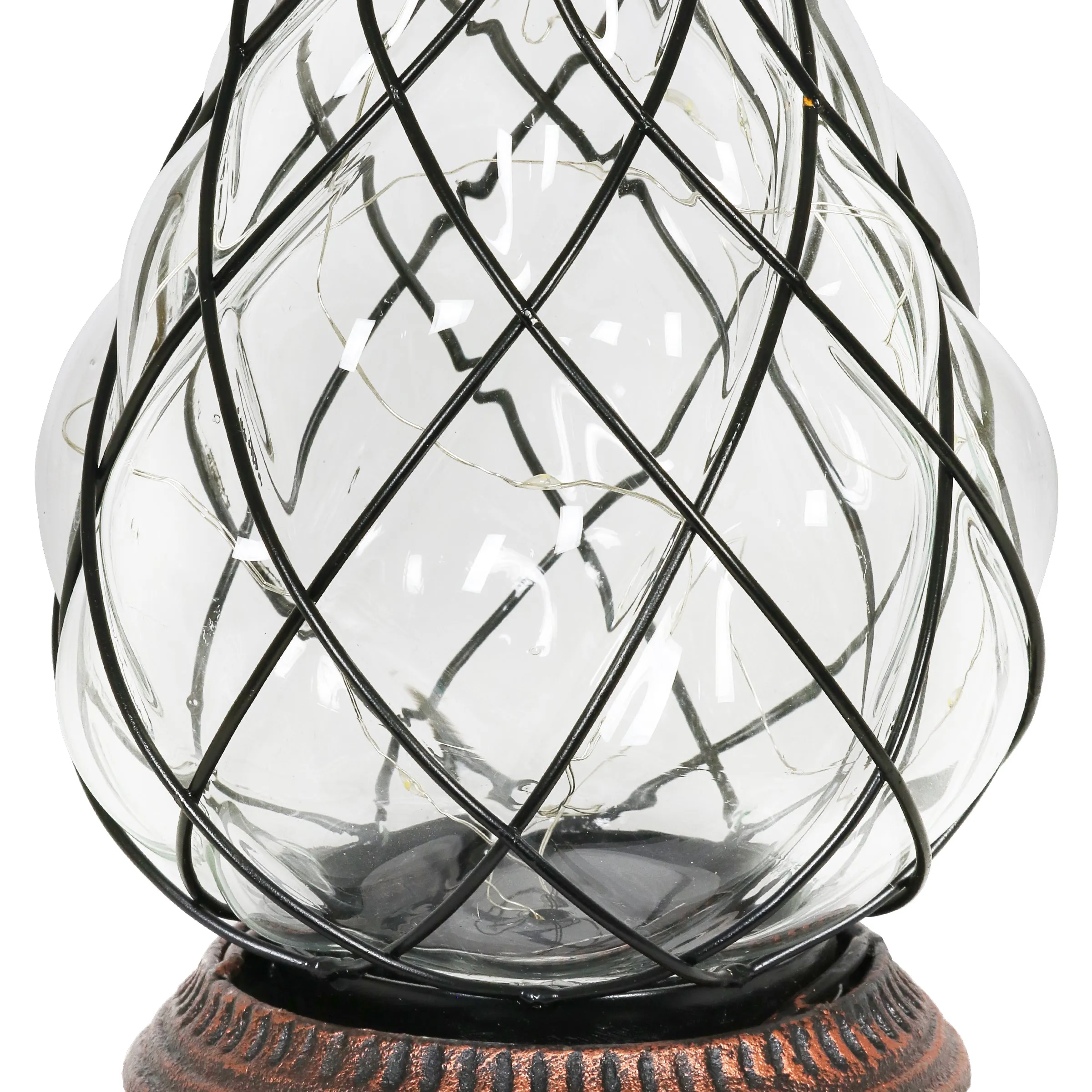 Solar Bronze Pineapple Lantern with 15 LED Firefly String Lights, 10 Inch