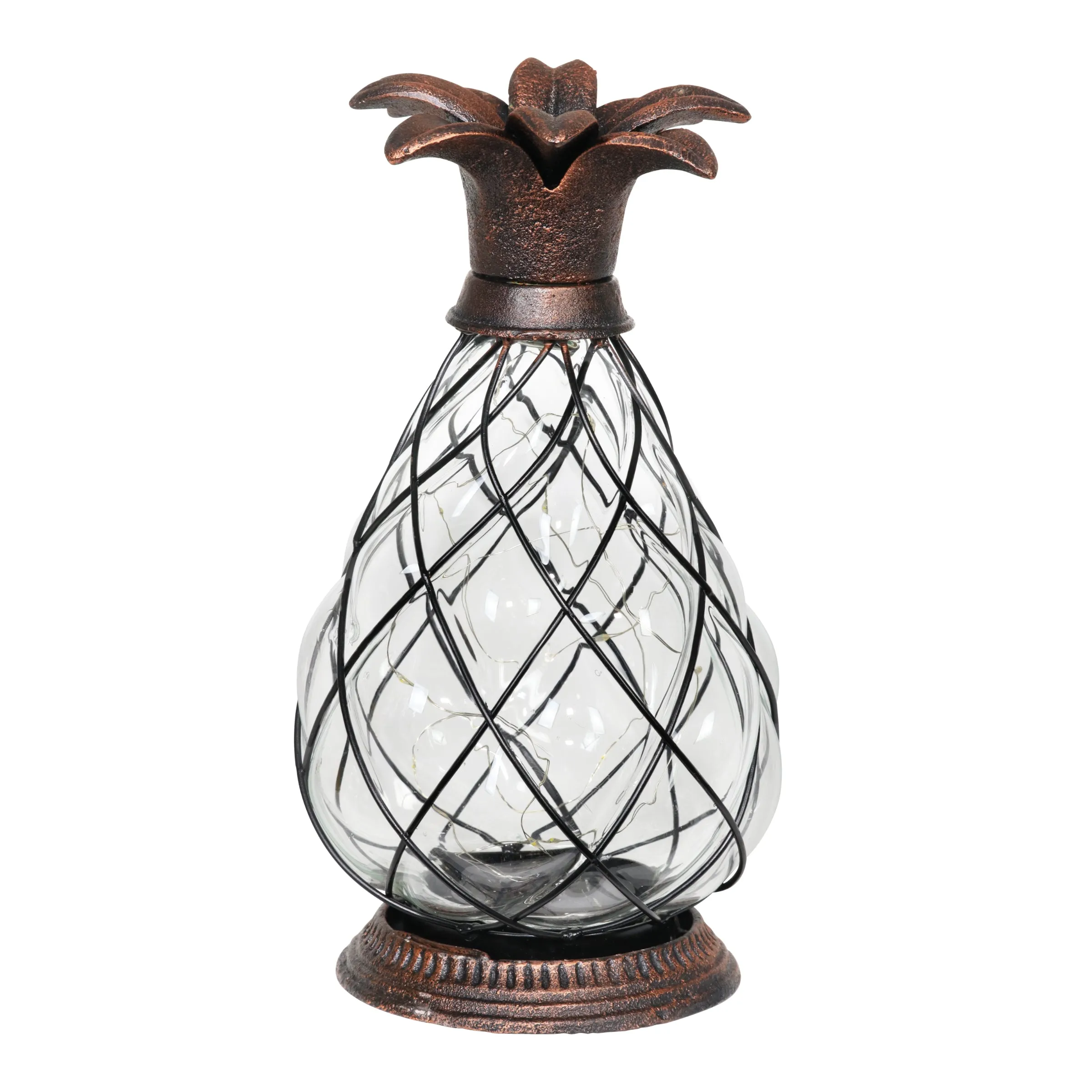 Solar Bronze Pineapple Lantern with 15 LED Firefly String Lights, 10 Inch