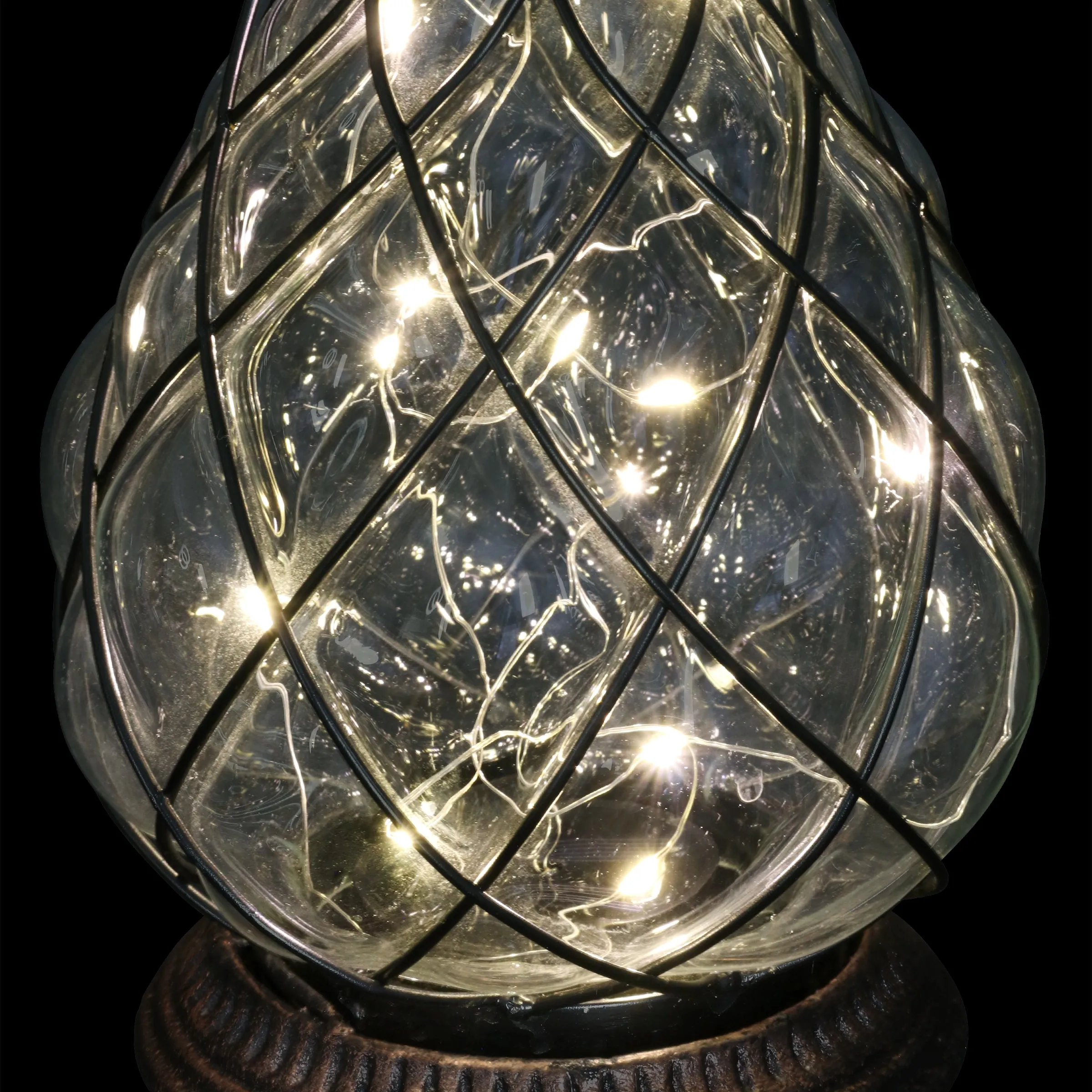 Solar Bronze Pineapple Lantern with 15 LED Firefly String Lights, 10 Inch