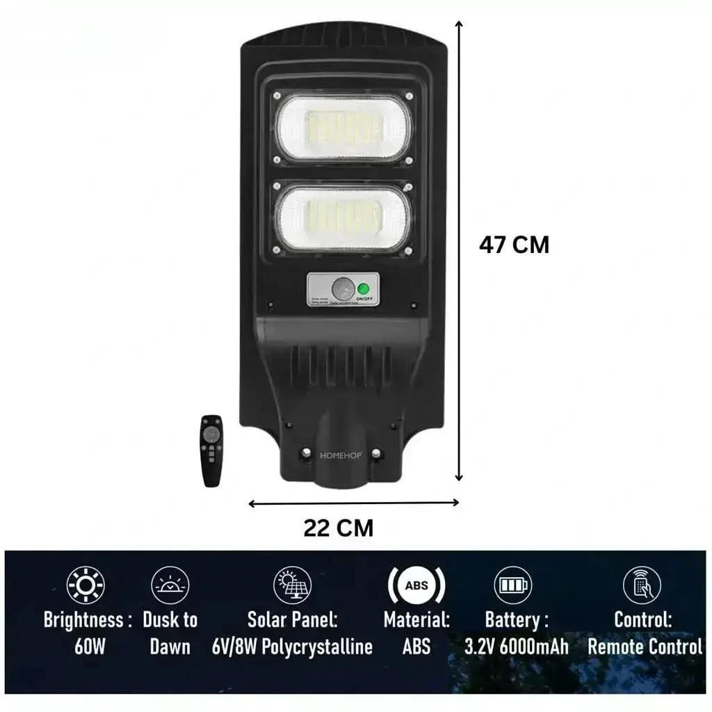 Solar LED Street Lighting waterproof with motion sensor for Home, Garden (60W, Remote Control)