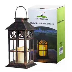 Steadydoggie Solar Lantern Outdoor Antique Metal and Glass Bronze Finish