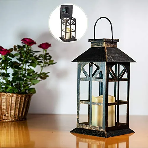 Steadydoggie Solar Lantern Outdoor Antique Metal and Glass Bronze Finish