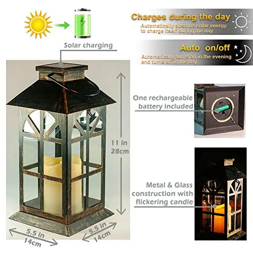 Steadydoggie Solar Lantern Outdoor Antique Metal and Glass Bronze Finish