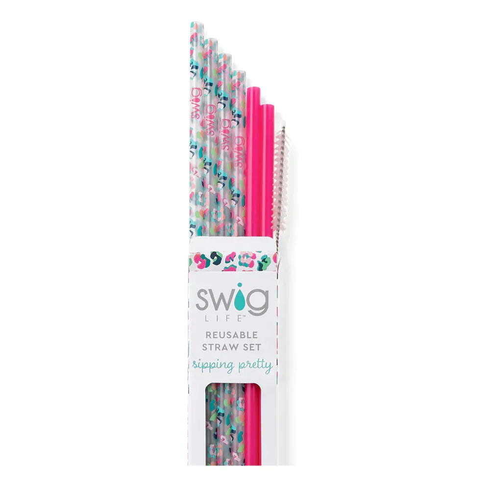 Swig | Party Animal   Hot Pink  Reusable Straw Set