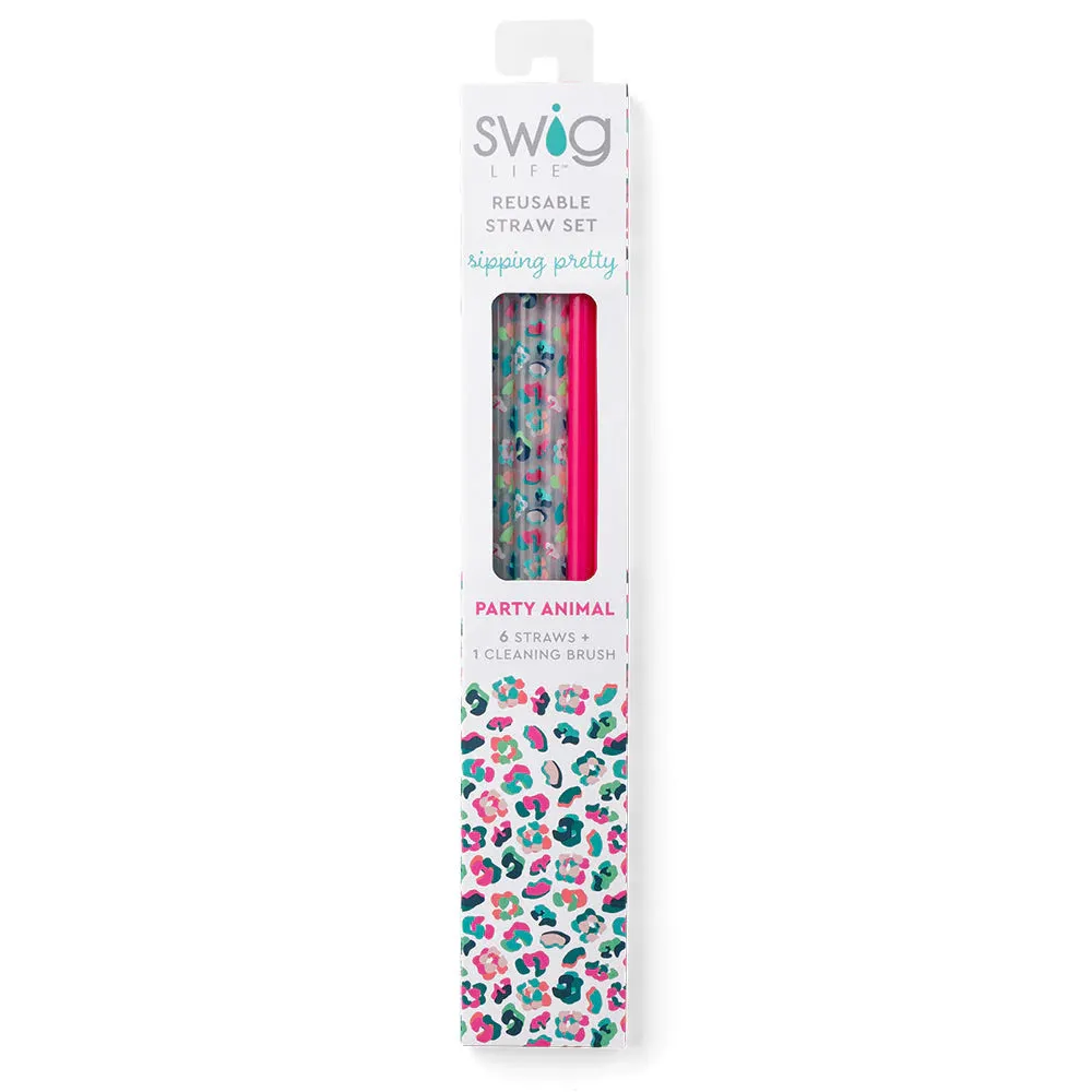 Swig | Party Animal   Hot Pink  Reusable Straw Set