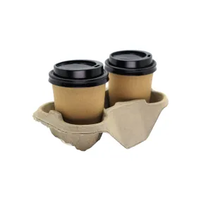 Take Away 2-Cup Holder Disposable Coffee Eco Friendly Compostable Pulp Tray 10pack