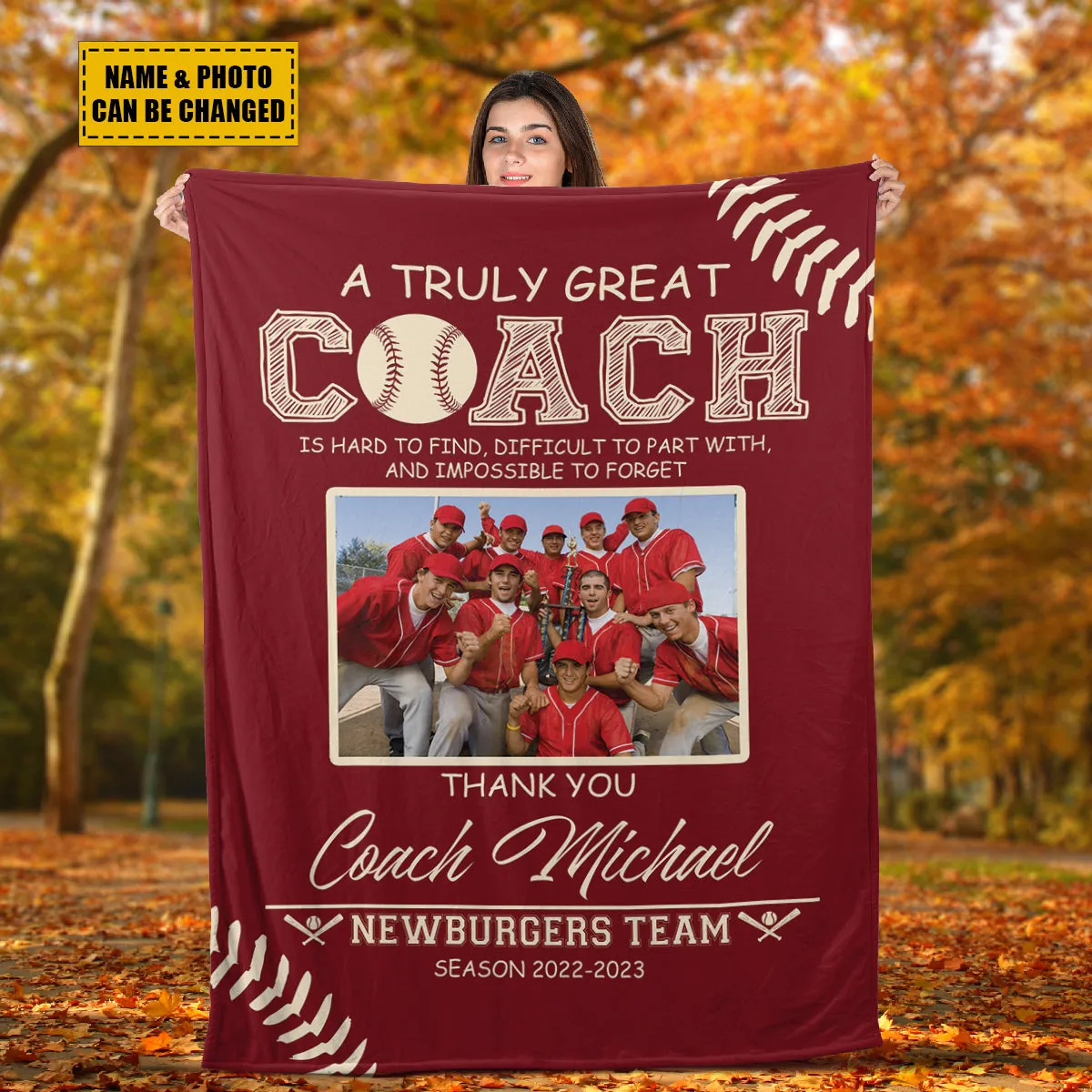 Teesdily | Personalized Baseball Coach Blanket With Picture, A Truly Great Coach Throw Blanket, Thank You Coach Gifts From Team Baseball Softball