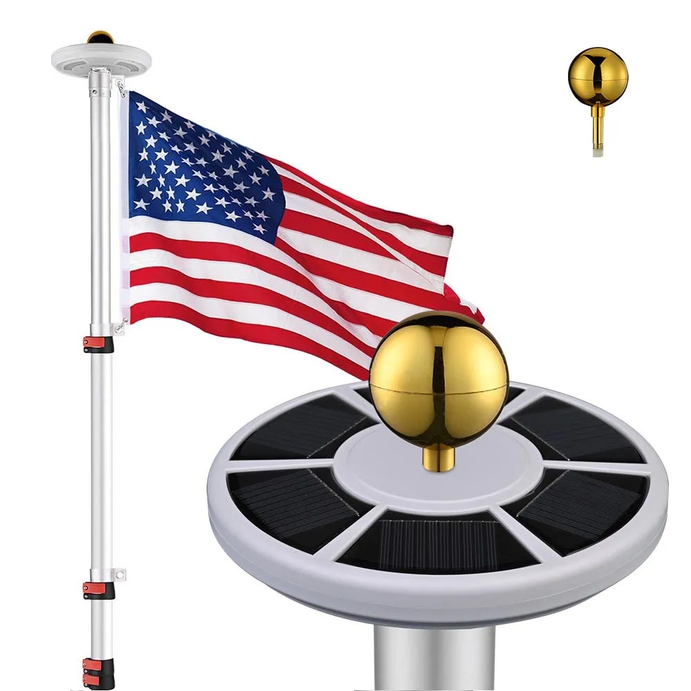 TheLAShop 30ft Telescoping Flagpole Kit with Light Solar Powered