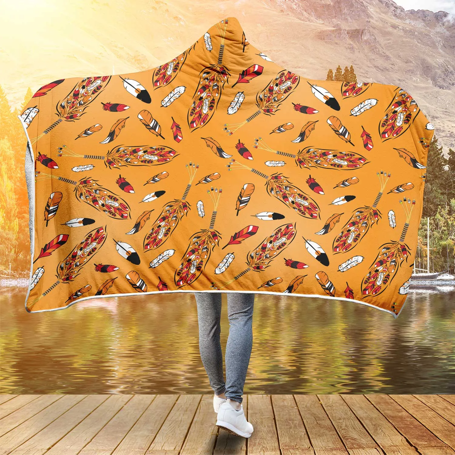 TRD - feather orange Hooded Blanket