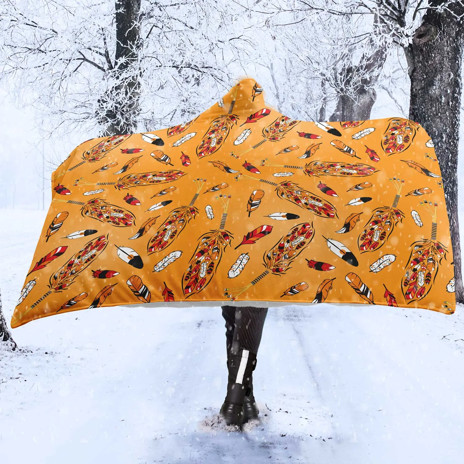 TRD - feather orange Hooded Blanket