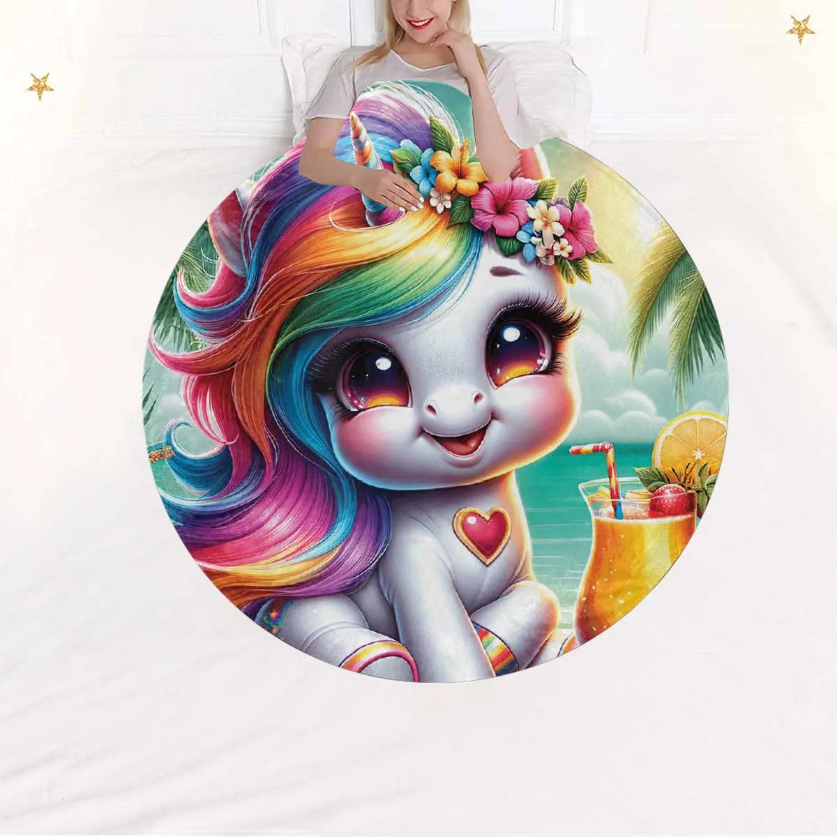 Unicorn_Awd35121  Circular Micro Fleece Blanket 60"