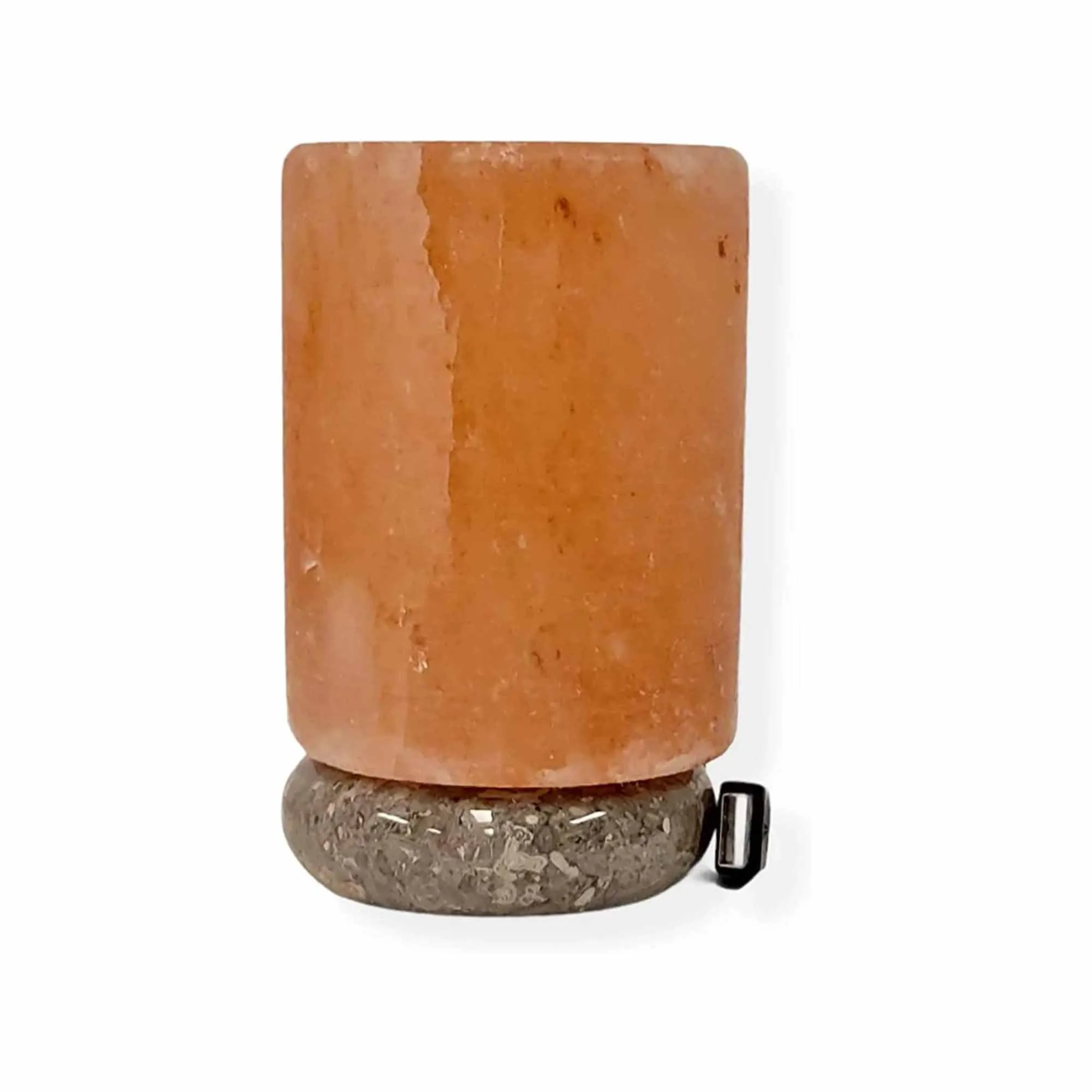 USB Himalayan Salt Lamp - Cylinder Carved Shape Pink Crystal Rock LED Light