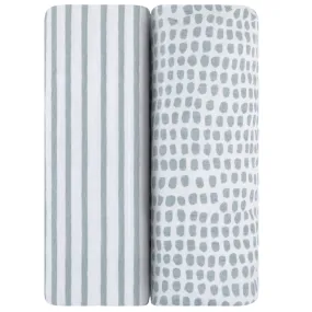 Waterproof Bassinet Sheet Set - Misty Blue Stripes & Splash