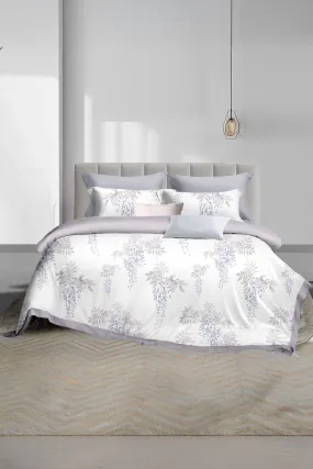 White 5-Piece Leaves Print Cotton Comforter Set (King Size)