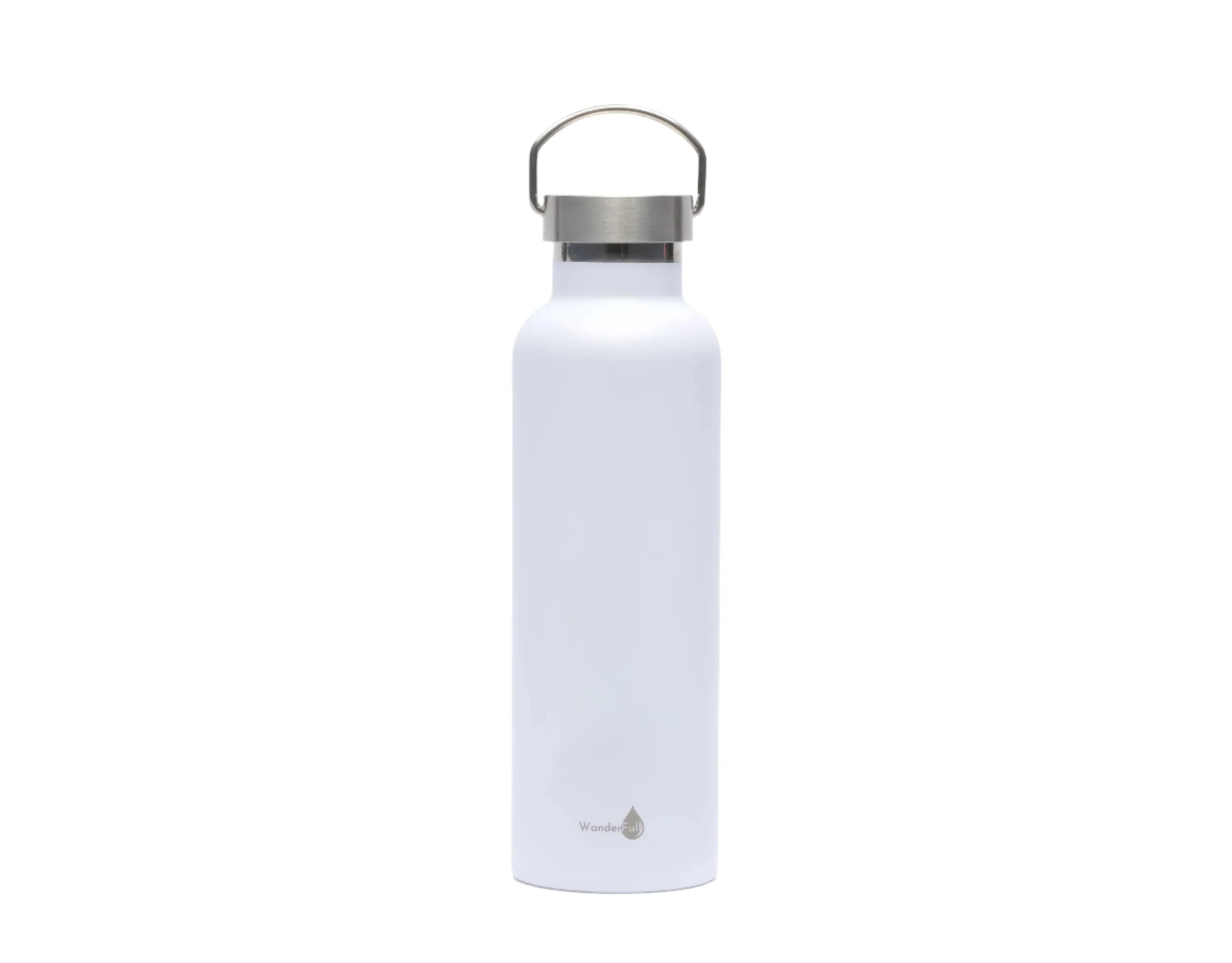 White w/ Silver Top Stainless Steel Water Bottle- 24 Oz